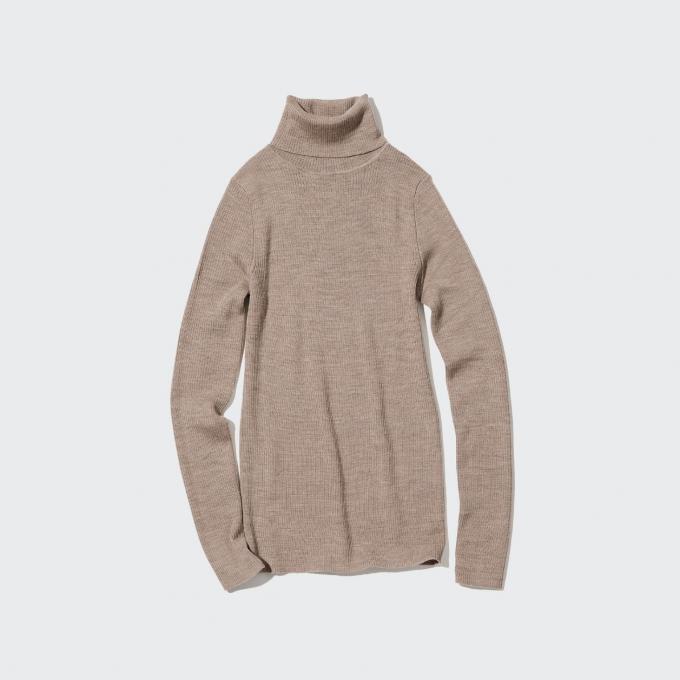 Extra fine merino ribbed turtleneck in crèmekleur