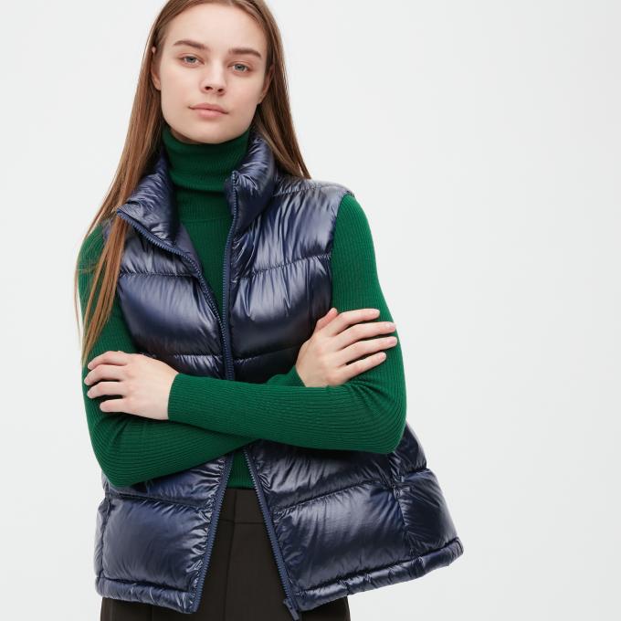 Ultra Light Down Shiny Puffer Vest in navy