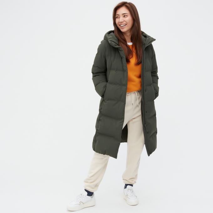 Doudoune longue sans couture en vert foncé 