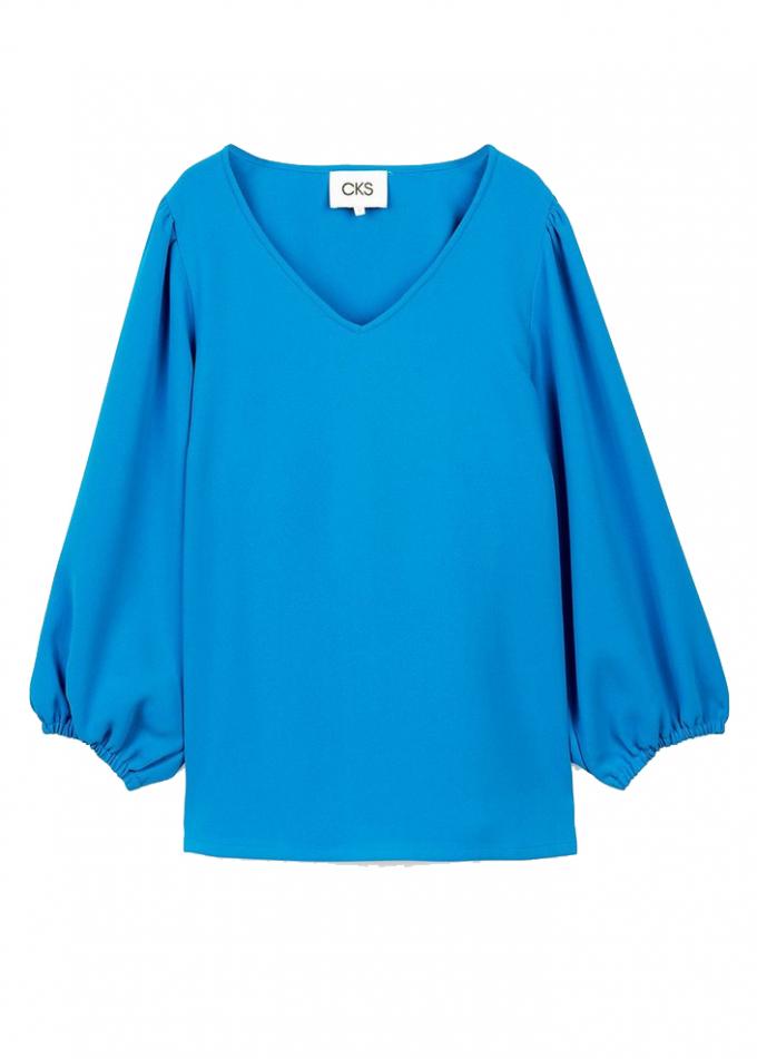 Knalblauwe blouse met lange pofmouw