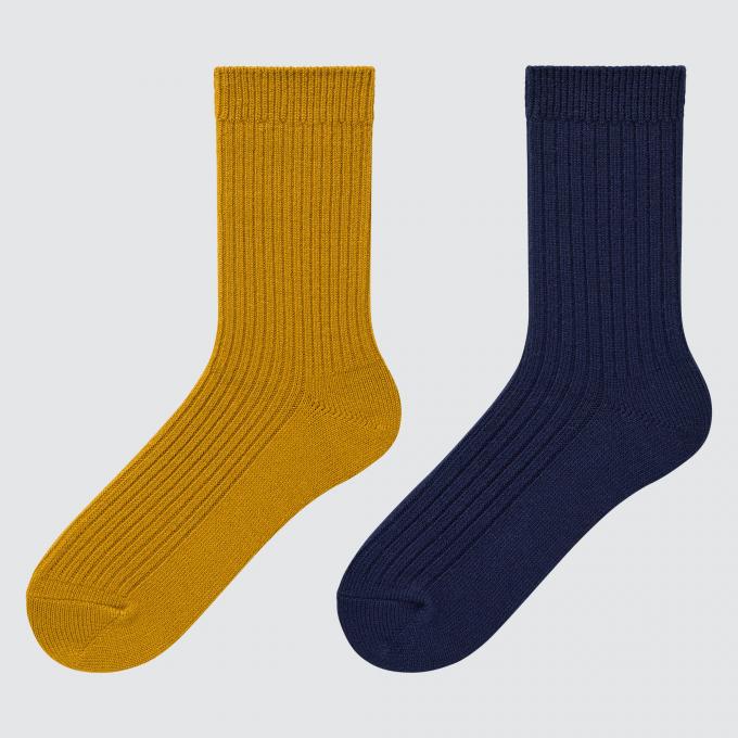 W's Heattech sokken in geel en blauw 