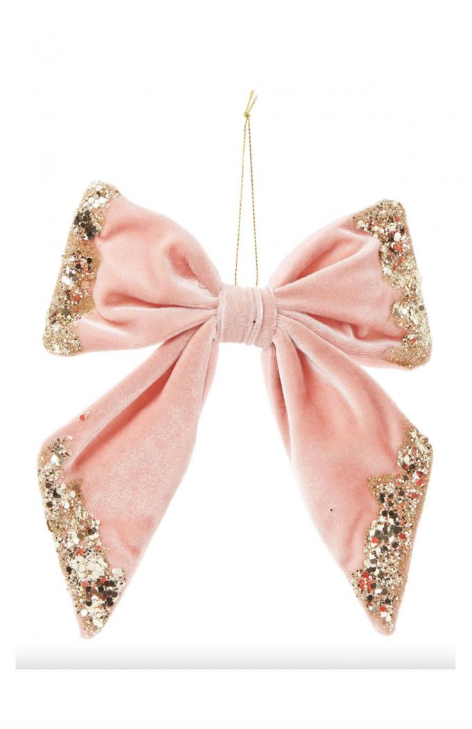 Kersthanger met roze fluwelen strik 