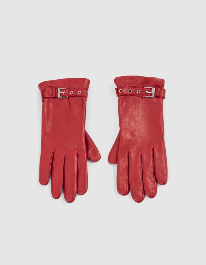 Leren handschoenen met zilveren gesp