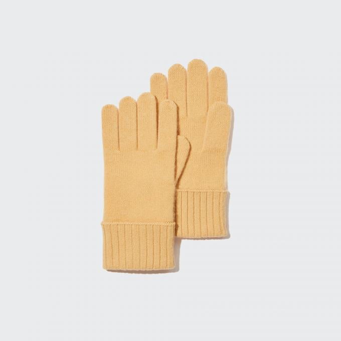 Cashmere knitted gloves en jaune 