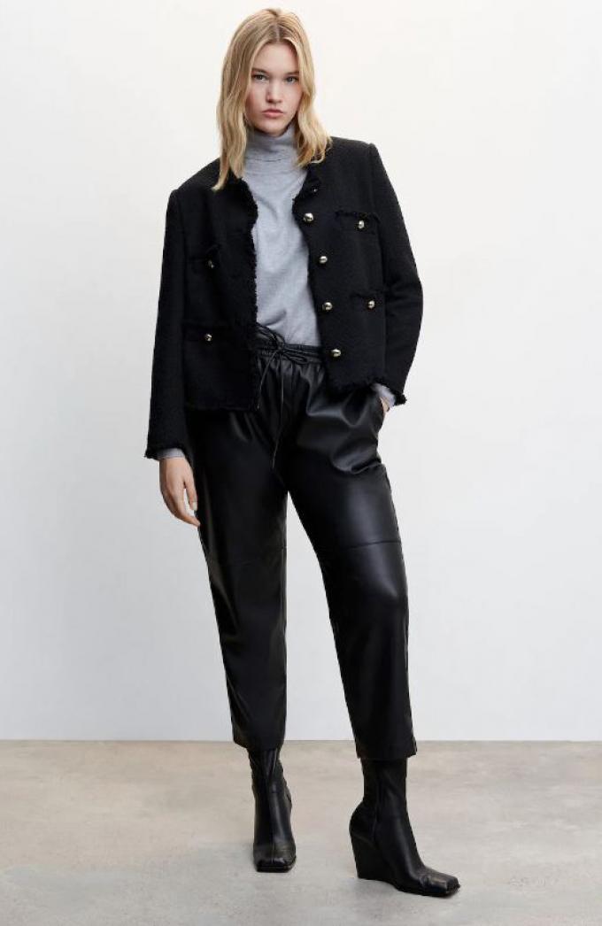 Broek met leereffect en elastische tailleband