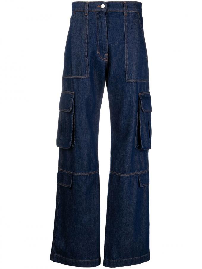 Wide fit cargo jeans in donkere denim