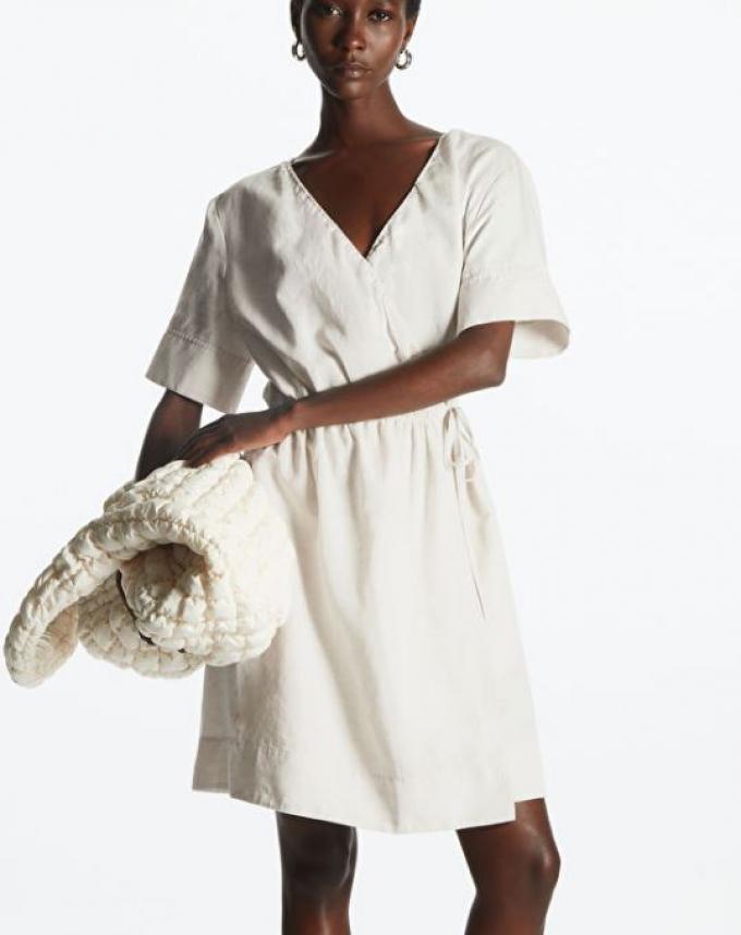 Witte mini wrap dress in blend van linnen