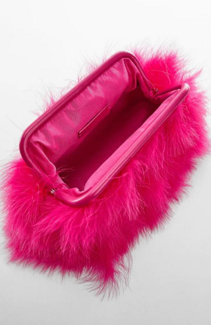 Fuchsia clutch met veertjes