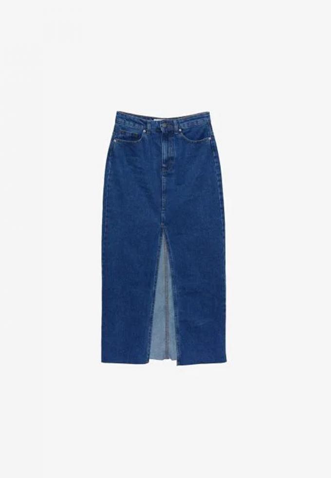 Donker blauwe jeansrok met split