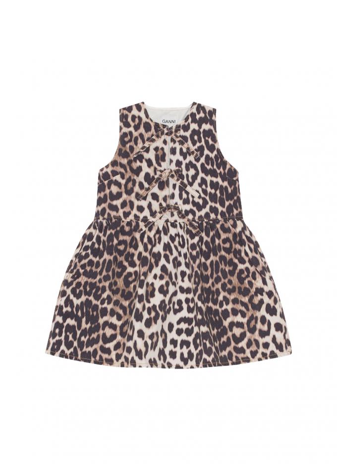 Mini-jurk met strikjes en luipaardprint