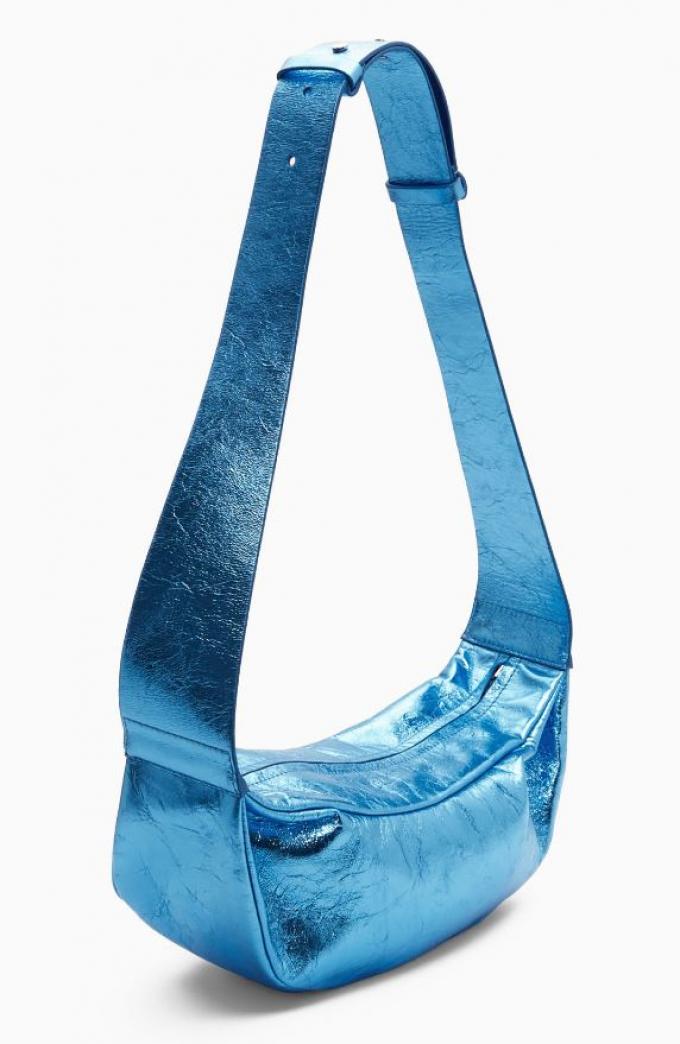 Leren crossbody bag in metallic blauw