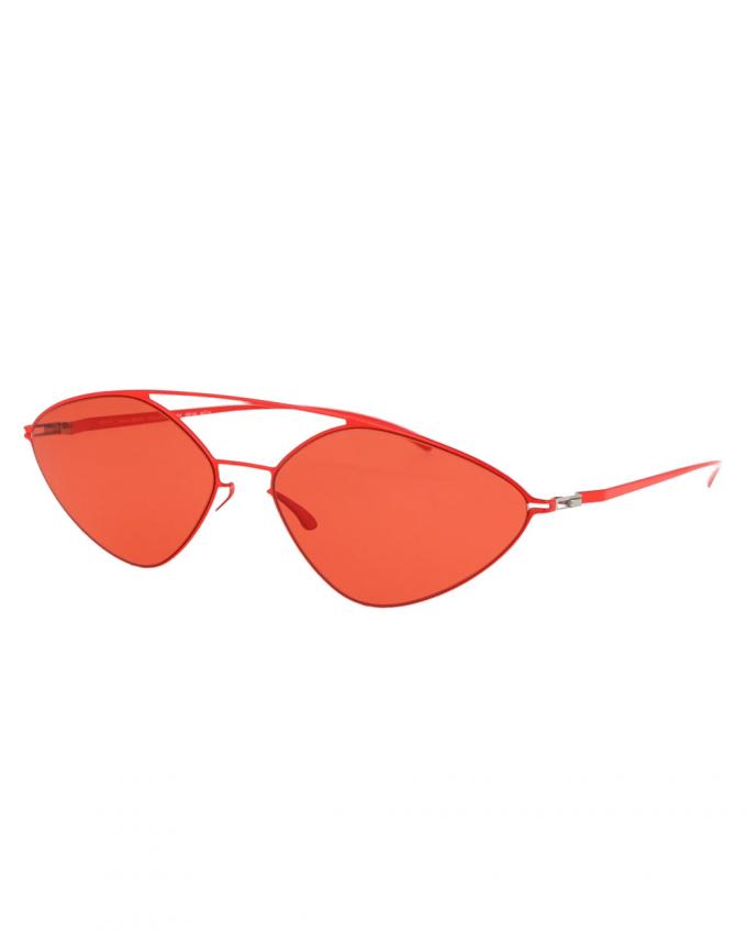 Minimal zonnebril met rood-oranje glazen