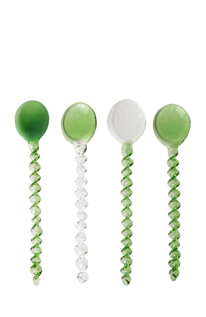 Set van vier groene glazen lepels 