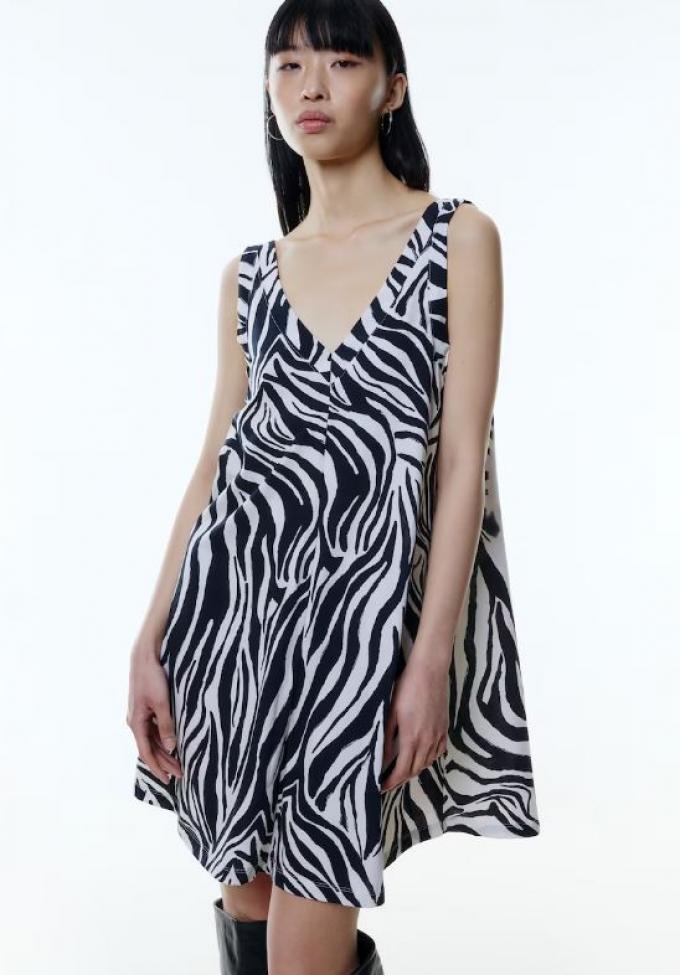 Mini-jurk met V-hals en zebraprint