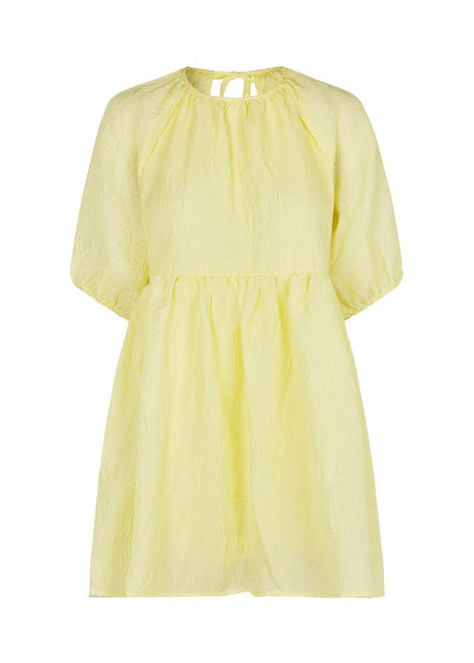 Limonadegele jurk met korte pofmouwen