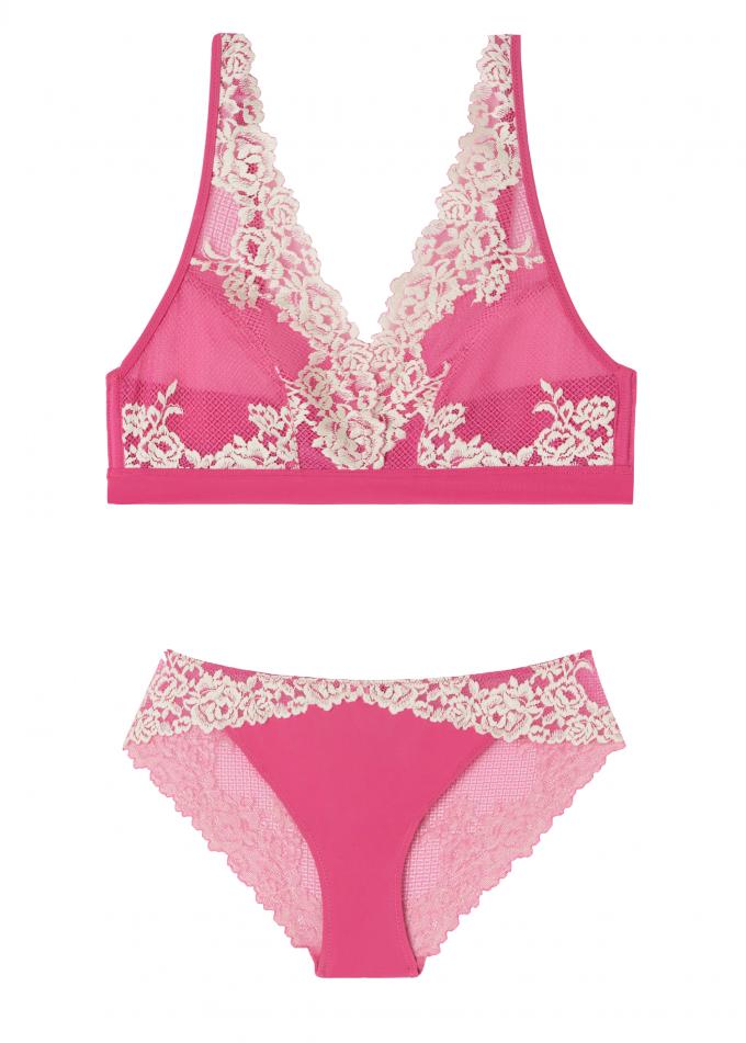 Felroze set met triangle bra