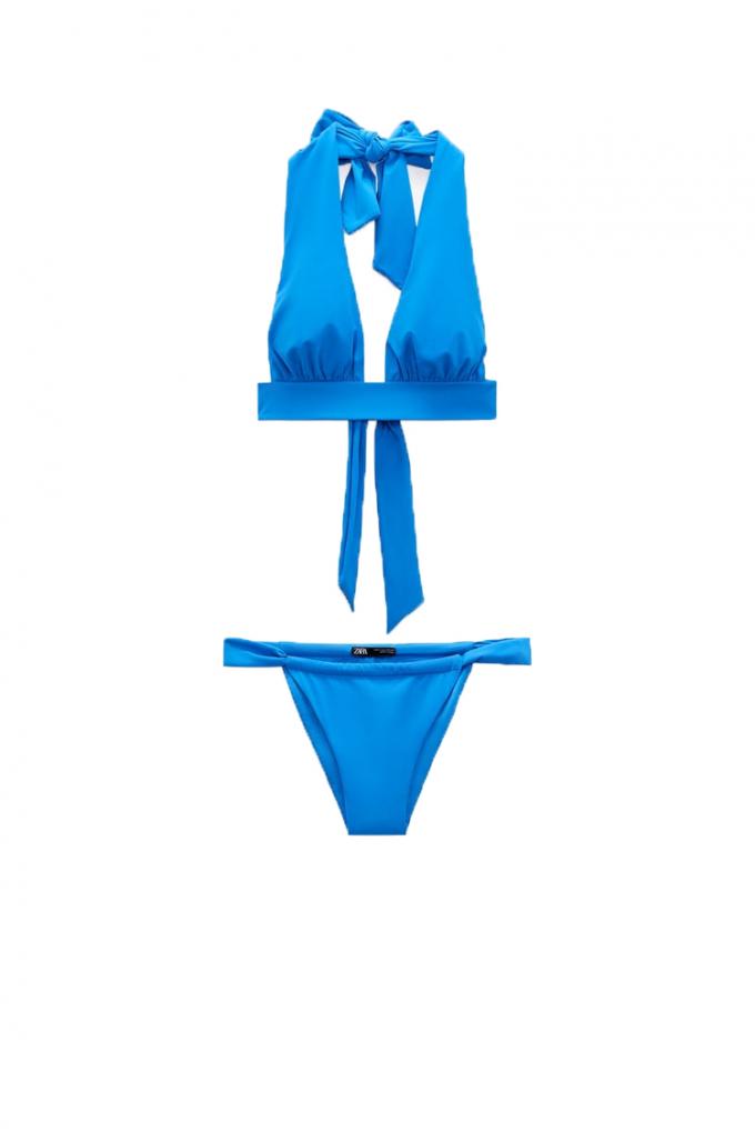 Diepblauwe bikini met haltertop