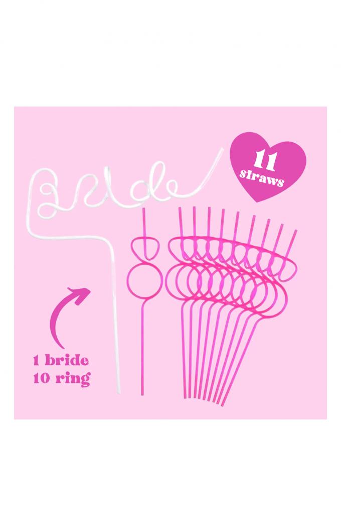 Set van 6 plastic rietjes (1 x Bride, 10 x ringen)