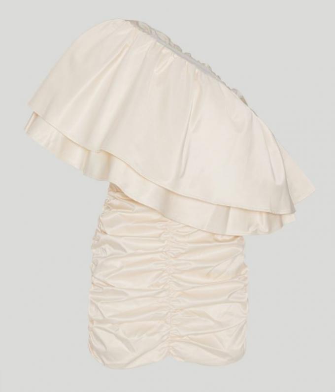 Korte one-shoulder jurk met ruches in wit