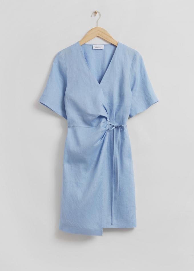 Blauwe, linnen mini-jurk