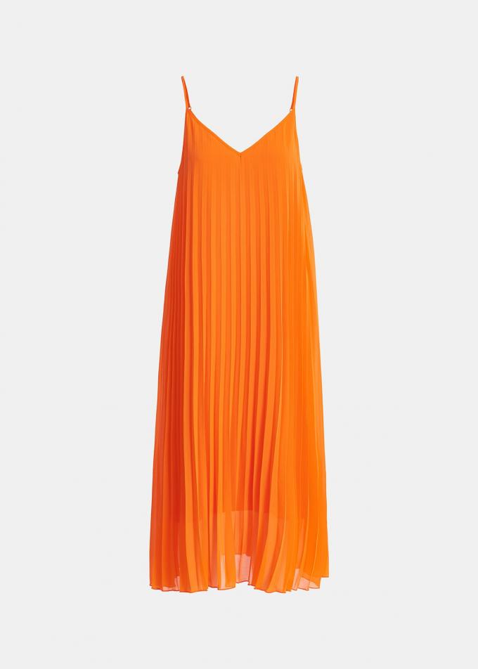 Oranje, geplisseerde midi-jurk