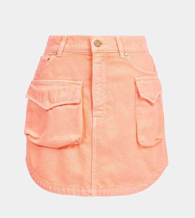 Perzikkleurige mini-jeansrok met zakken