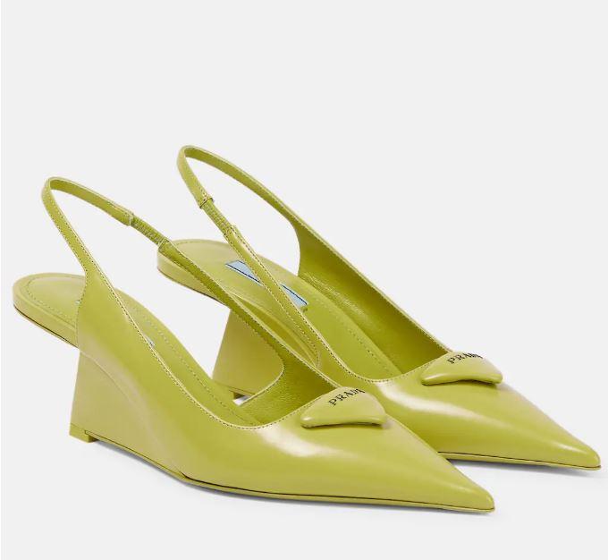 Limoengroene slingbacks met bijzondere sleehak