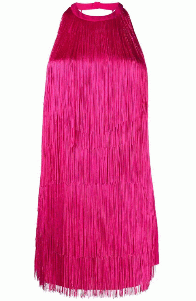 Roze halternek-jurk met fringes