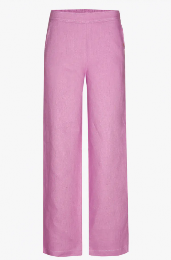 Linnen broek met wijde pijpen in bubblegum roze