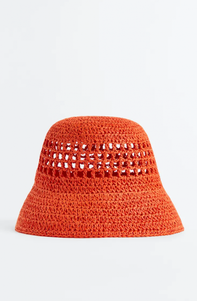 Oranje raffia bucket hat