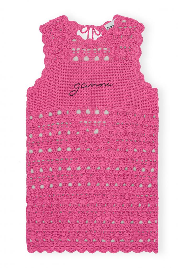 Gehaakte roze mini jurk 