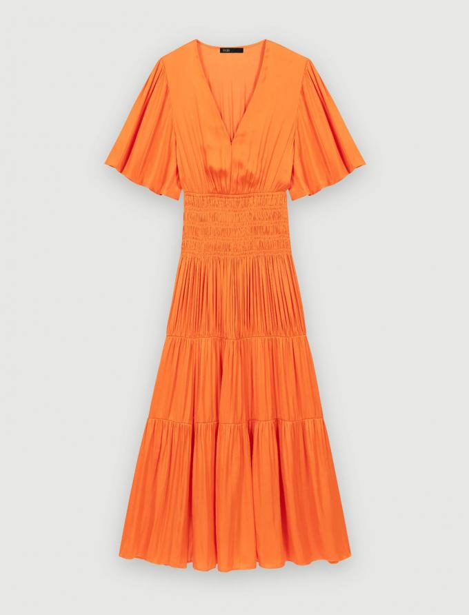 Oranje maxi jurk in satijn 