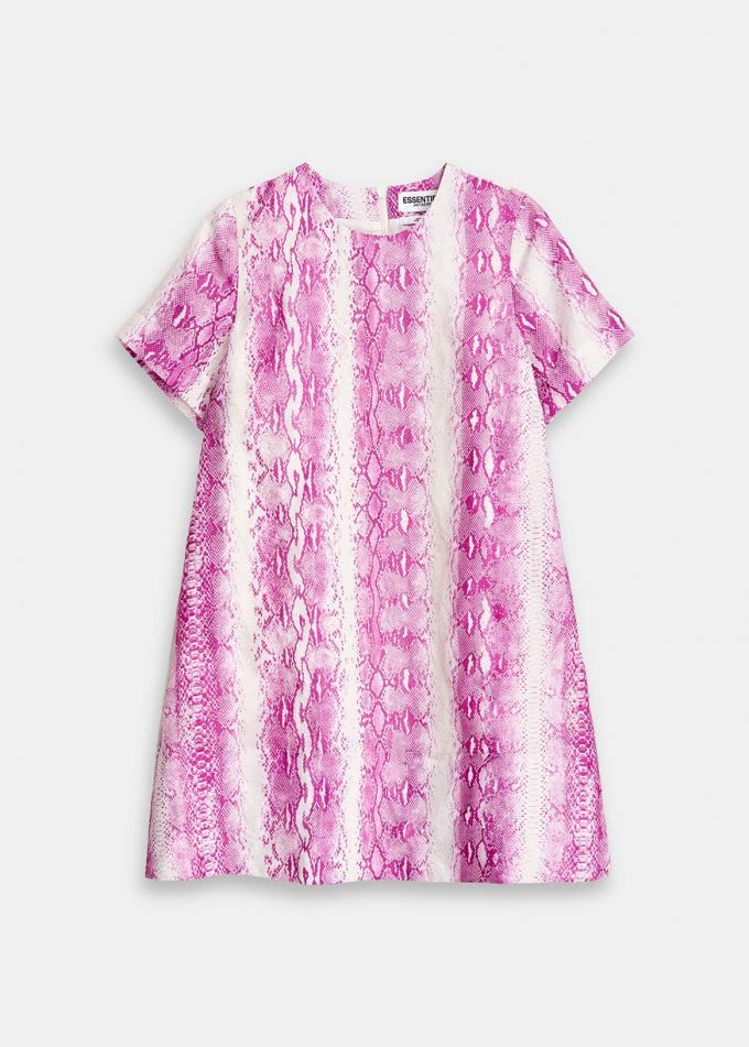 Uitlopende T-shirt jurk met paarse slangenprint 