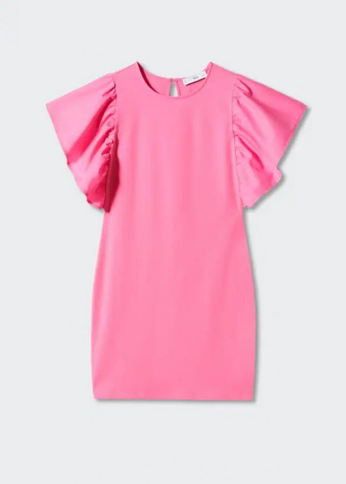 Roze mini jurk met pofmouwen 