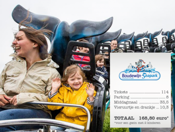 In Boudewijn Seapark betaal je voor een dagje met een gezin van twee kinderen maar liefst 168 euro.