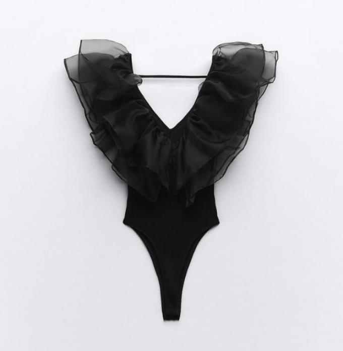 Bodysuit met organza volants