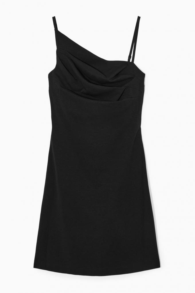 Zwarte asymmetrische mini-jurk