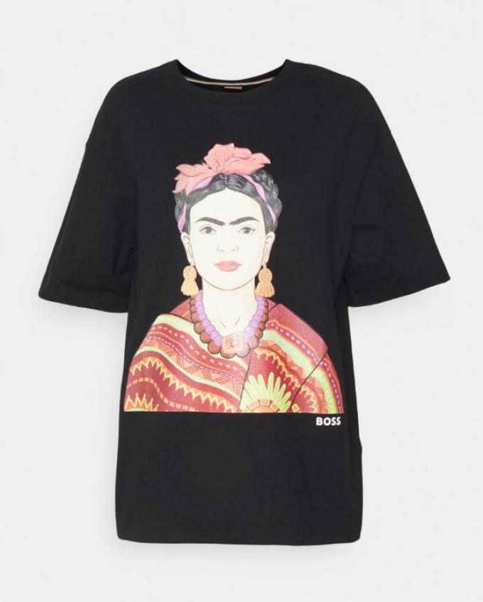 Zwart T-shirt met Frida Kahlo print 