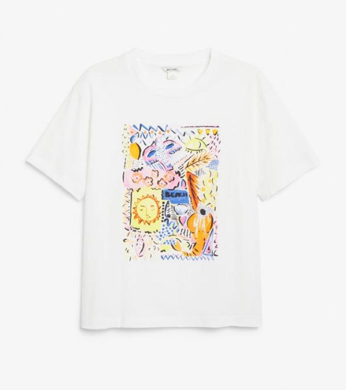 Wit katoenen T-shirt met beach print 