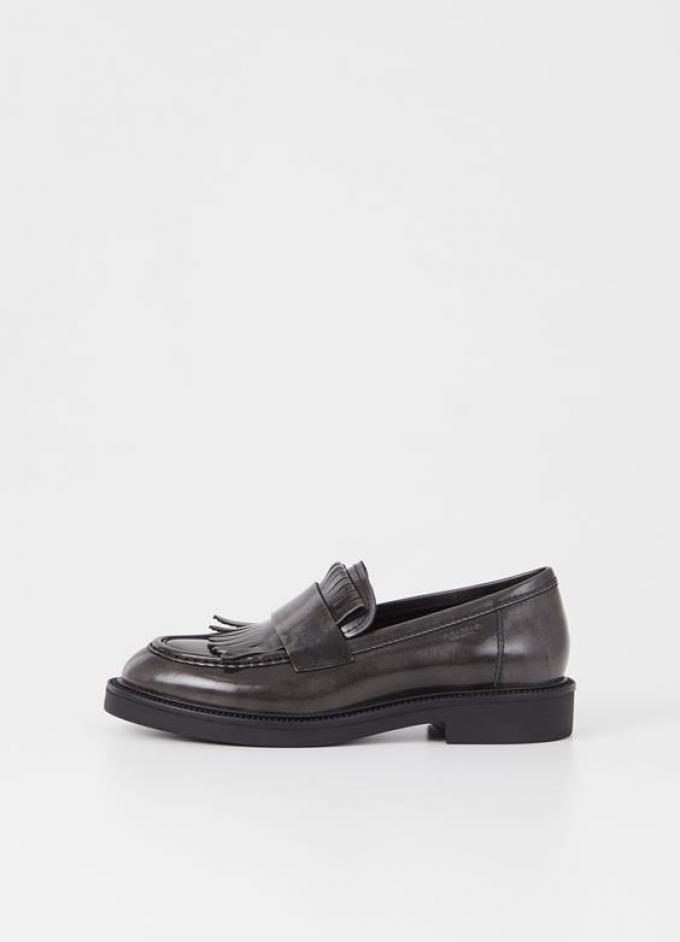 Donkergrijze lederen loafers met fringes