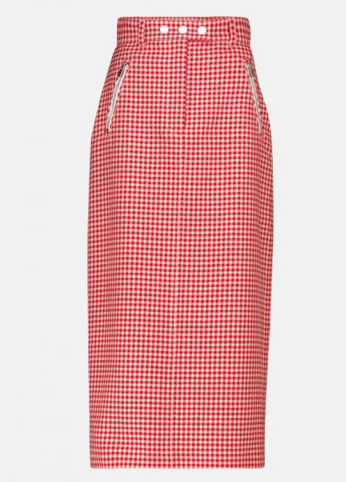 Retro-pencil skirt met hoge taille en rode ruitjes 