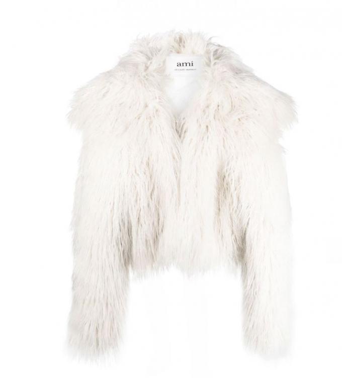 Cropped bomber in lange witte faux-fur