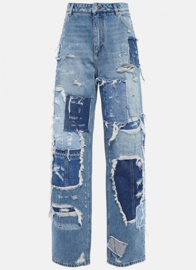 Patchwork wide leg jeans met katoen 
