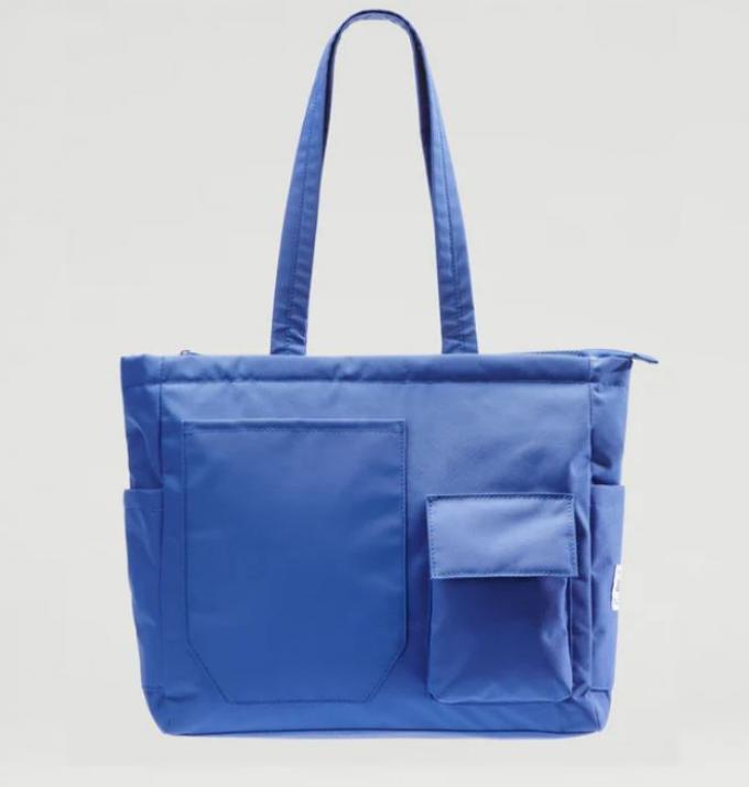 Canvas tote bag in lichtblauw met zakken 