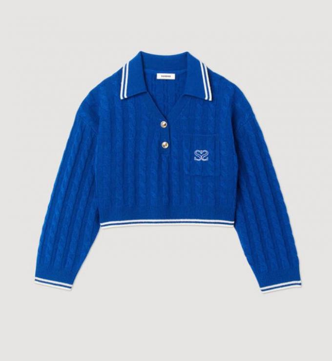 Gebreide polo-sweater met cable knit patroon 