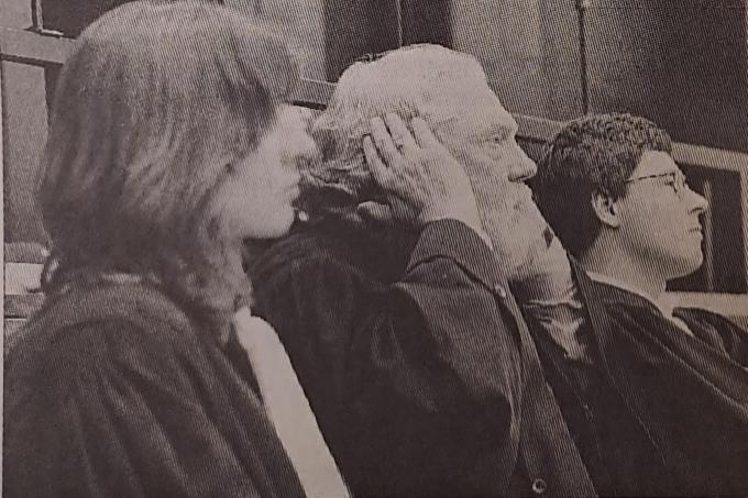 Advocaten Natalie Aernoudts en Piet Van Eeckhaut tijdens het proces. (archieffoto KW)
