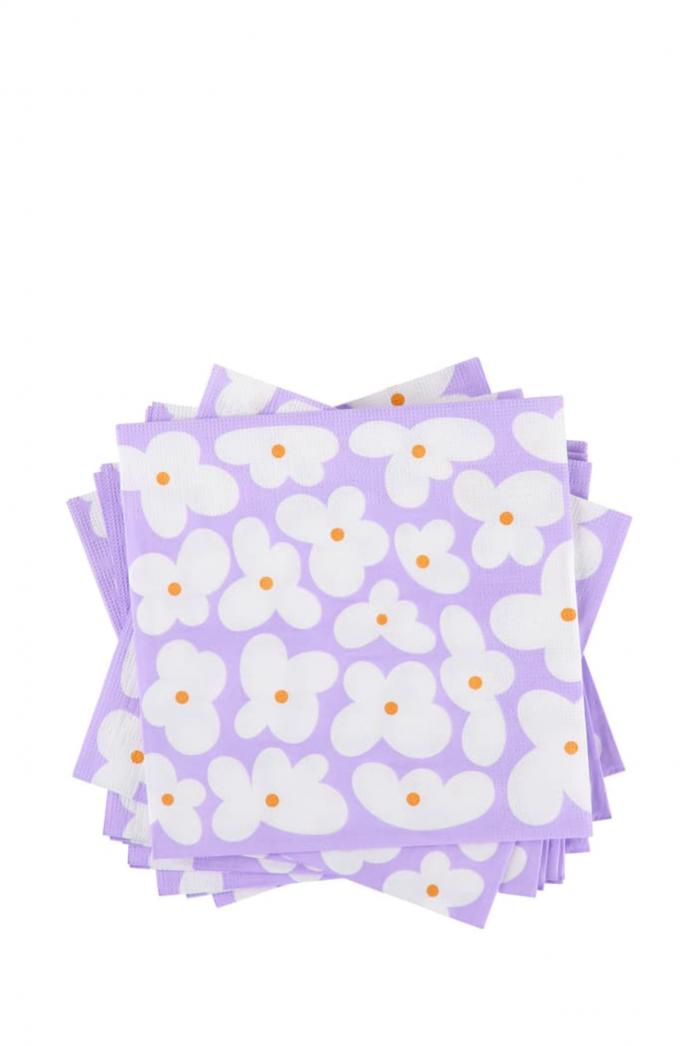 Paarse papieren servetten met bloemenmotief (20 stuks)
