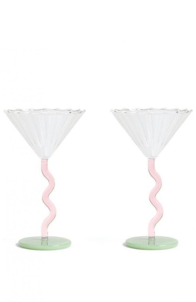 Set van twee roze-groene champagnecoupes
