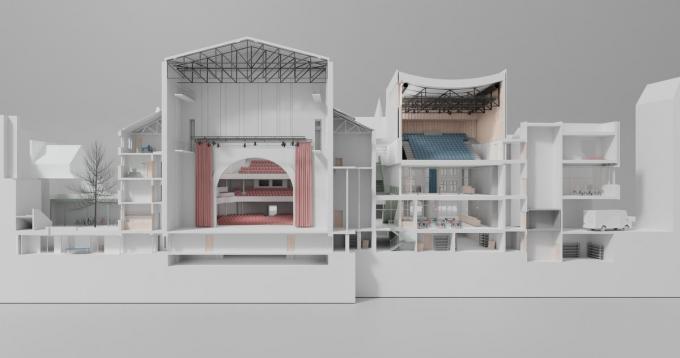 Het ontwerp omvat een nieuwe theaterzaal