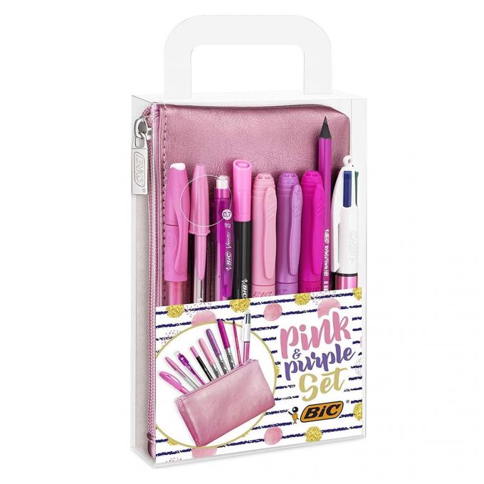 Roze en paarse pennenset